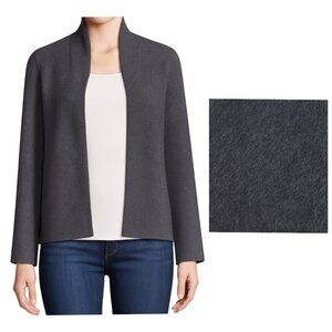 Eileen Fisher Brushed Wool Double Face Jacket Coat High Collar Open Front Gray M